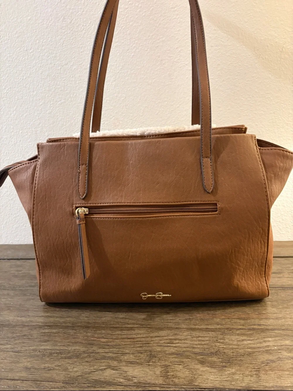 EUC [Jessica Simpson] Vienna Vegan Leather Sherpa Tote Shoulder Bag Purse - Picture 9 of 16